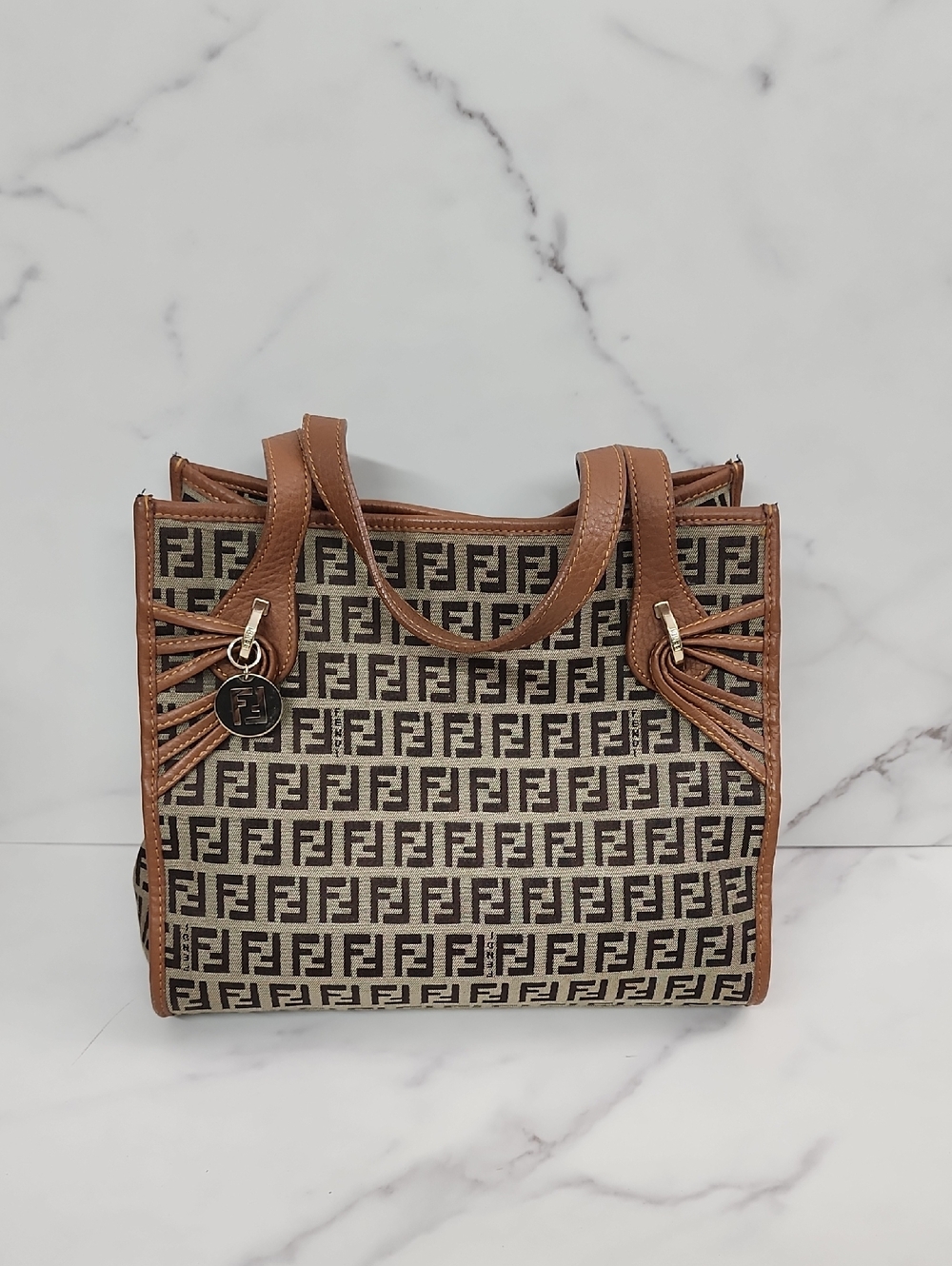 Authentic Zucchino Canvas Fendi Small Tote With Digital COA